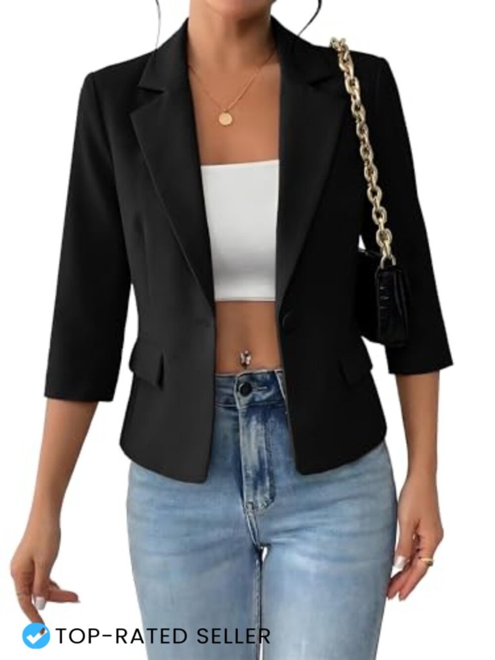 Women's 3/4 Sleeve Blazer Lightweight Slim Fit Business Casual Jacket Work